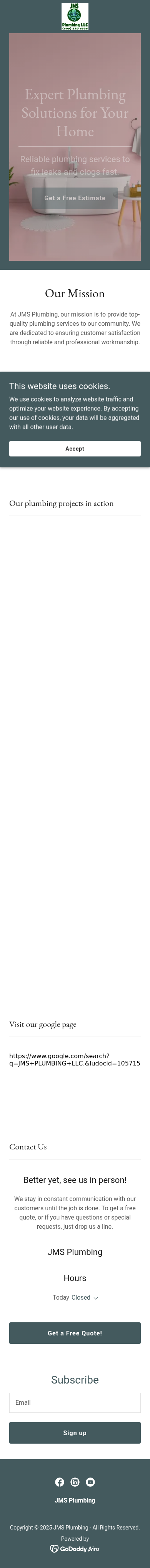 Current mobile website screenshot for JMS PLUMBING LLC.